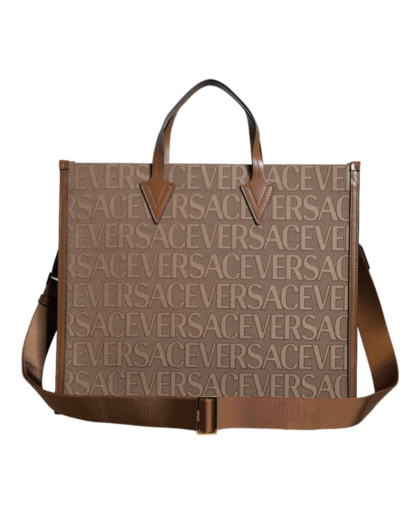 Versace Brown Top Handle Jacquard Leather Logo Crossbody Tote Bag MaraFormigone