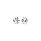 Certified IGI lab-grown round diamond stud earrings in 14k yellow gold, featuring 1.5 cttw G/VS2 quality diamonds.