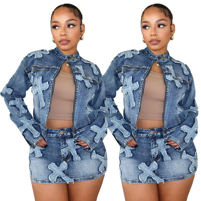 Denim StyleElevate your wardrobe and make a statement with our Denim Style Embroidered Short Skirt Jacket Suit. This retro-style suit exudes artistry with its intricate embroidJan skirt suitPlush Fashions ShopPlush Fashion Shop