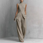 Women’s solid color sleeveless top and long pants two-piece casualwear set by FitiqueFit in various colors, styled for everyday wear.