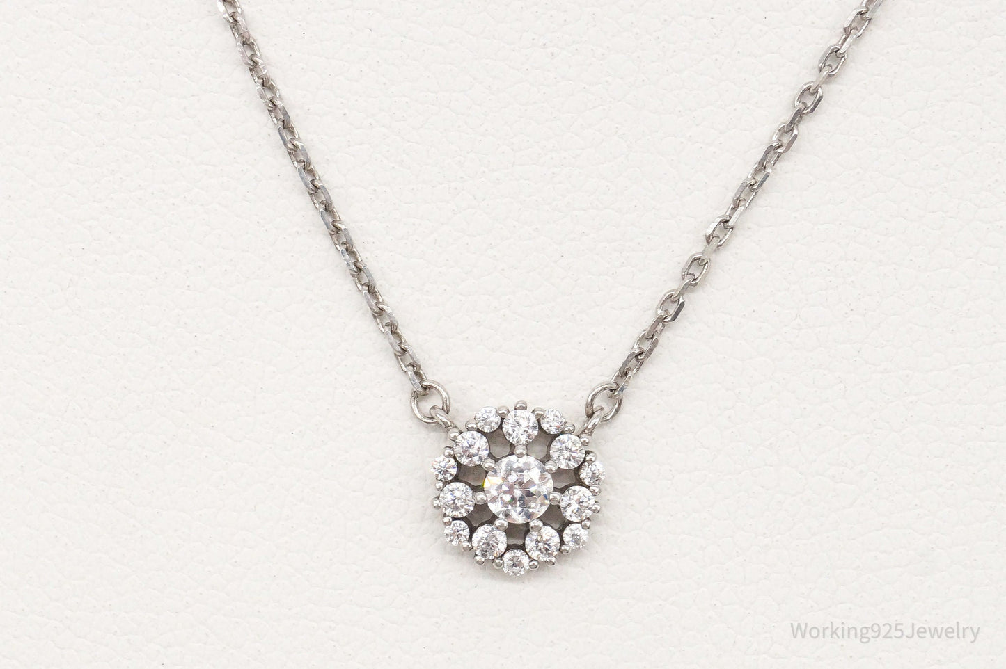 Vintage Cubic Zirconia Sterling Silver Necklace Working 925 Jewelry