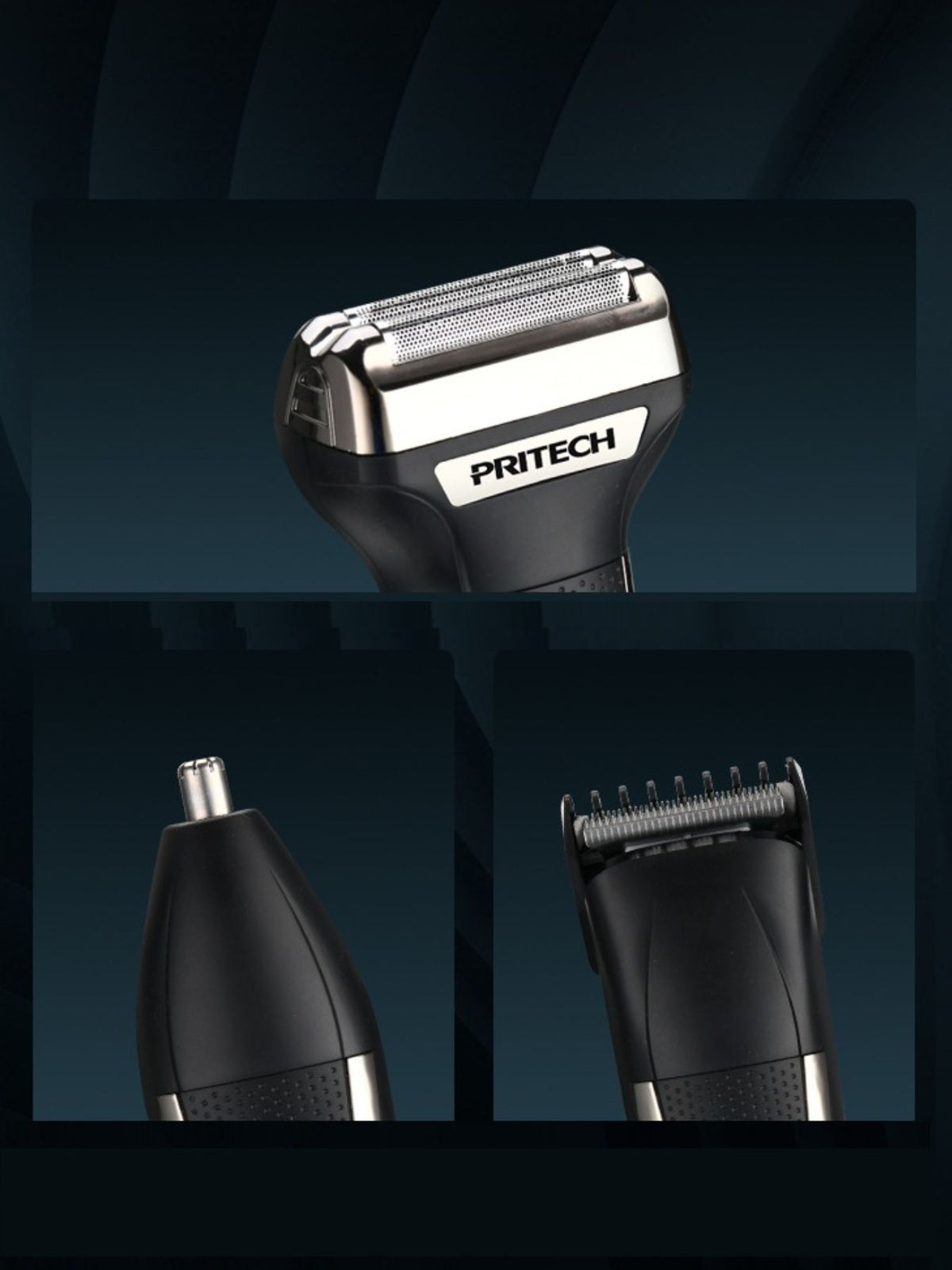 Portable Plush Fashion Hub 3-in-1 electric grooming shaver set with multiple attachments for facial and body grooming.