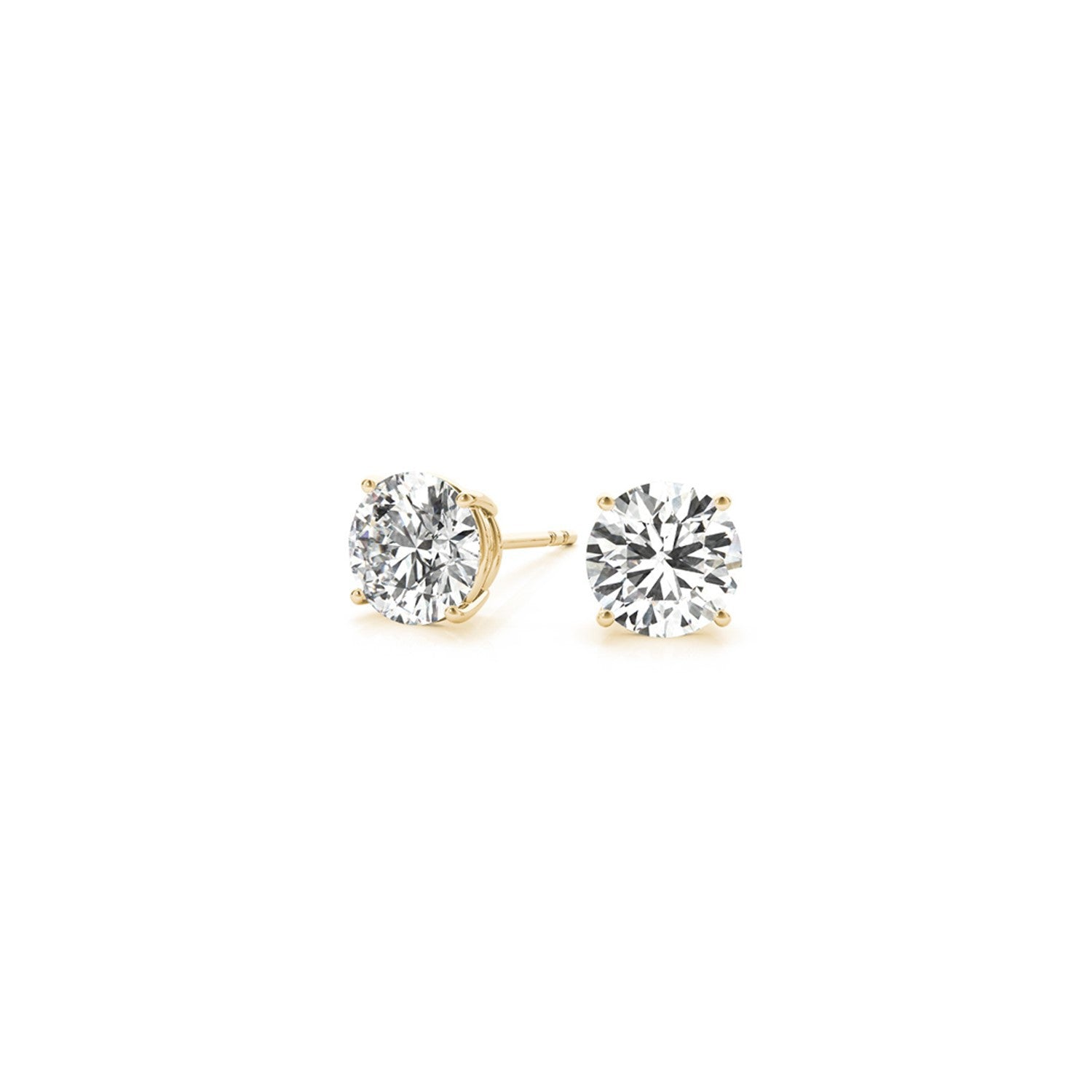 Round diamond stud earrings with 1.5 cttw, G/VS2, set in 14k yellow gold, certified IGI lab-grown diamond jewelry.