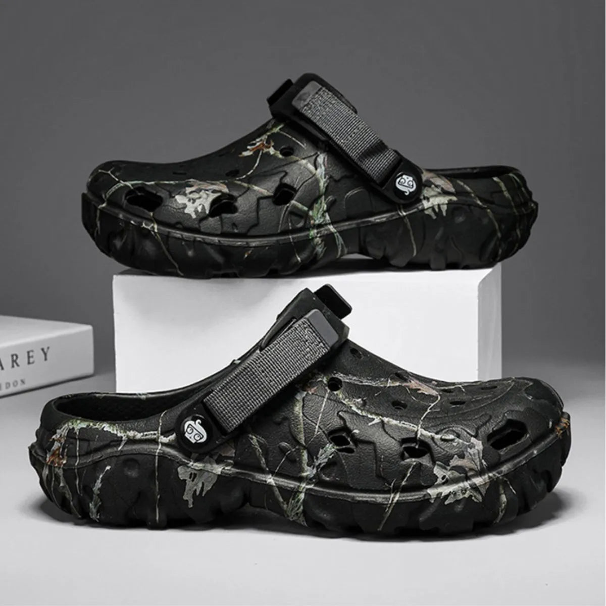 Men's printed round toe sandals by Plush Fashion Hub, featuring a stylish design and comfortable footwear for casual wear.