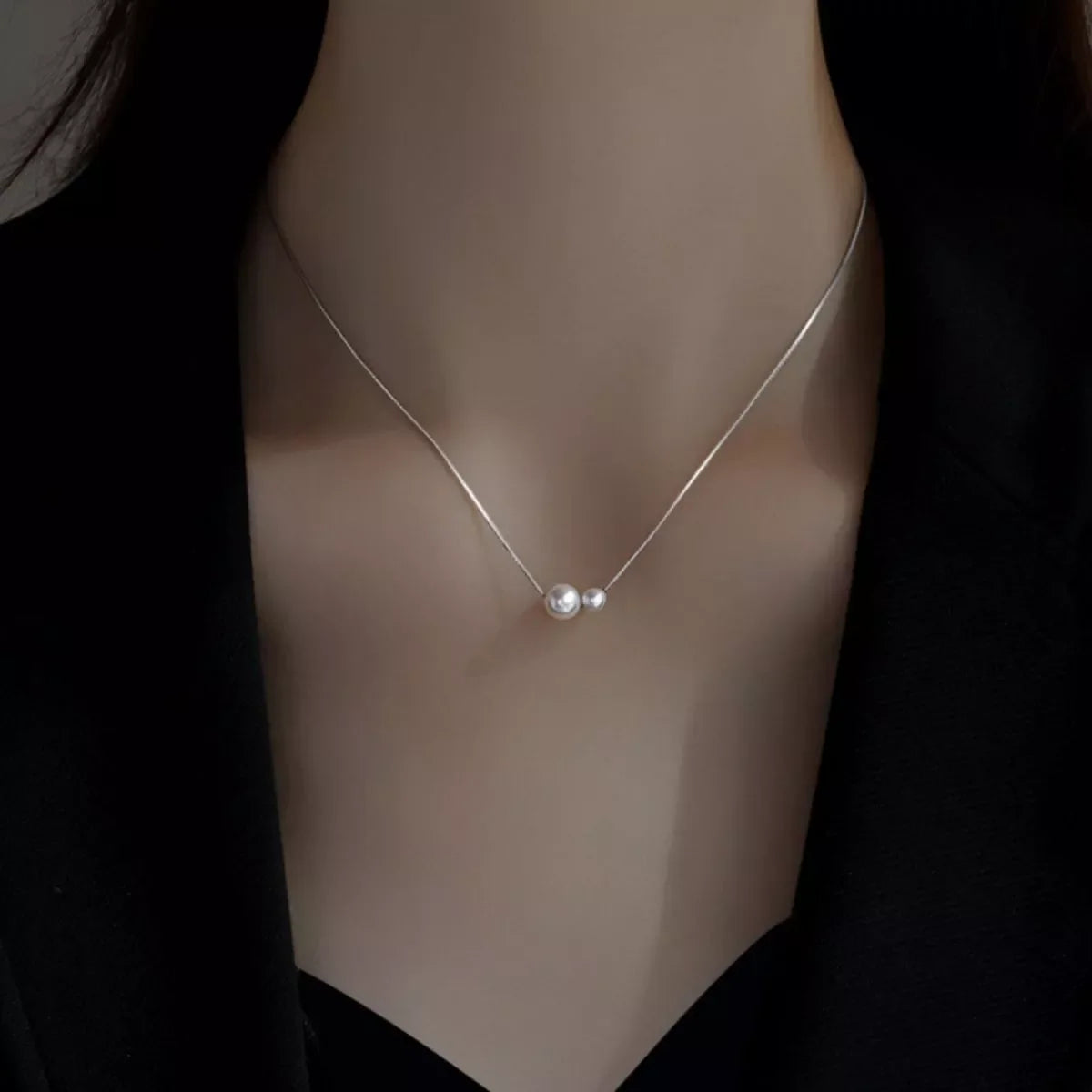 Sterling silver pearl necklace with lustrous white pearls, Elegant jewelry piece by Plush Fashion Hub, suitable for special occasions