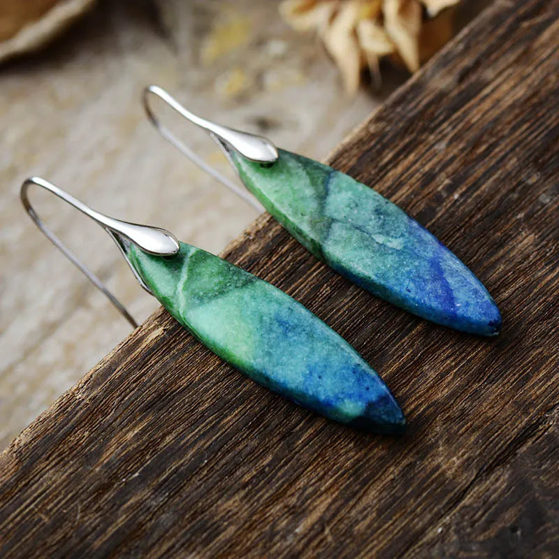 Natural stone geometric copper earrings featuring a modern design, crafted by Plush Fashion Hub for stylish jewelry accessories.