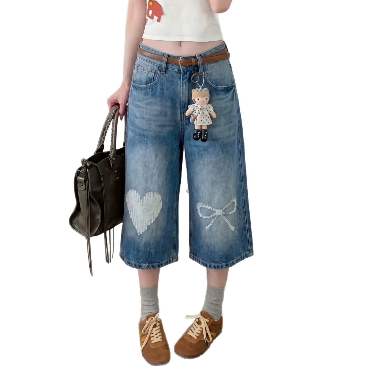 Washed bleached wide-leg straight jeans by eprolo, showcasing light denim fabric and relaxed fit with a casual, stylish appearance.