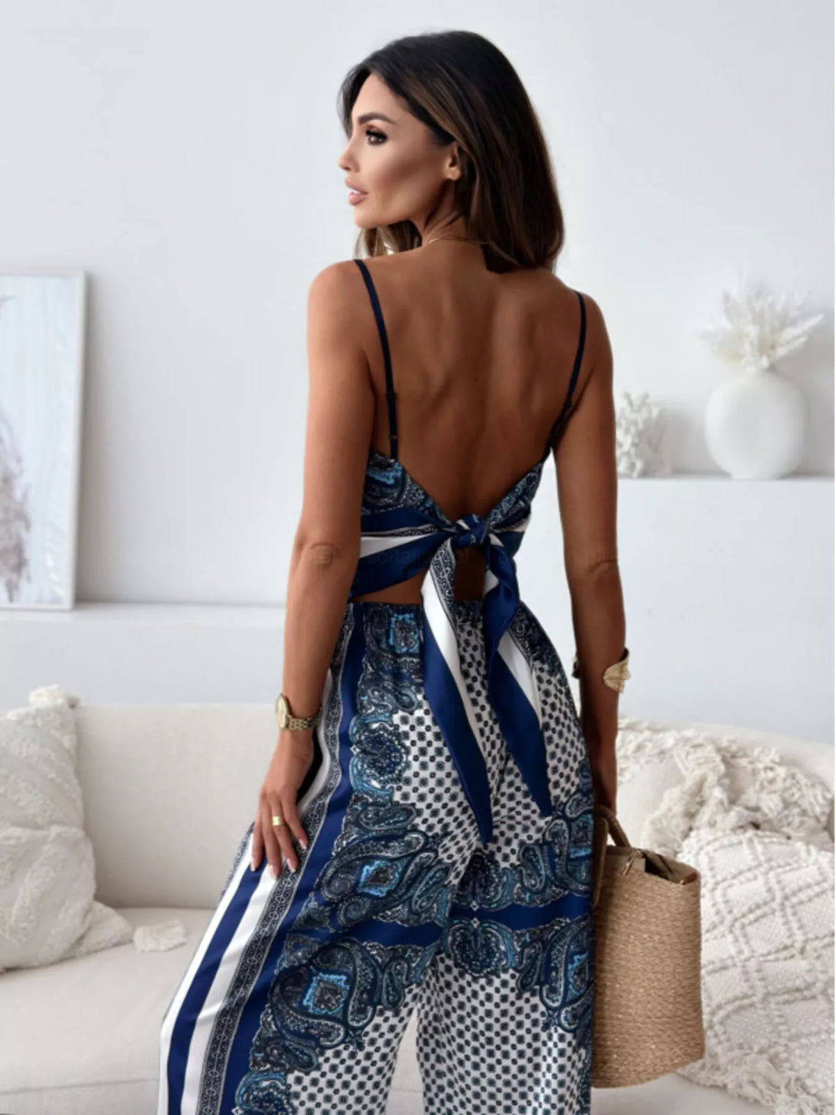 Printed cami and wide-leg pants loungewear set by Plush Fashion Hub, featuring a stylish matching top and comfortable bottoms.