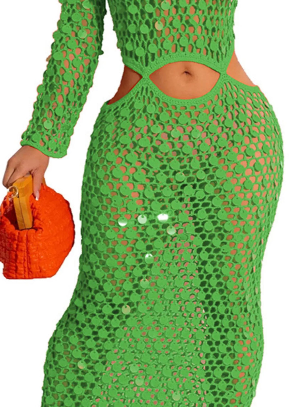 Plush Fashion Hub sequin mesh cutout maxi dress with stylish design and elegant fit, perfect for formal or evening wear.