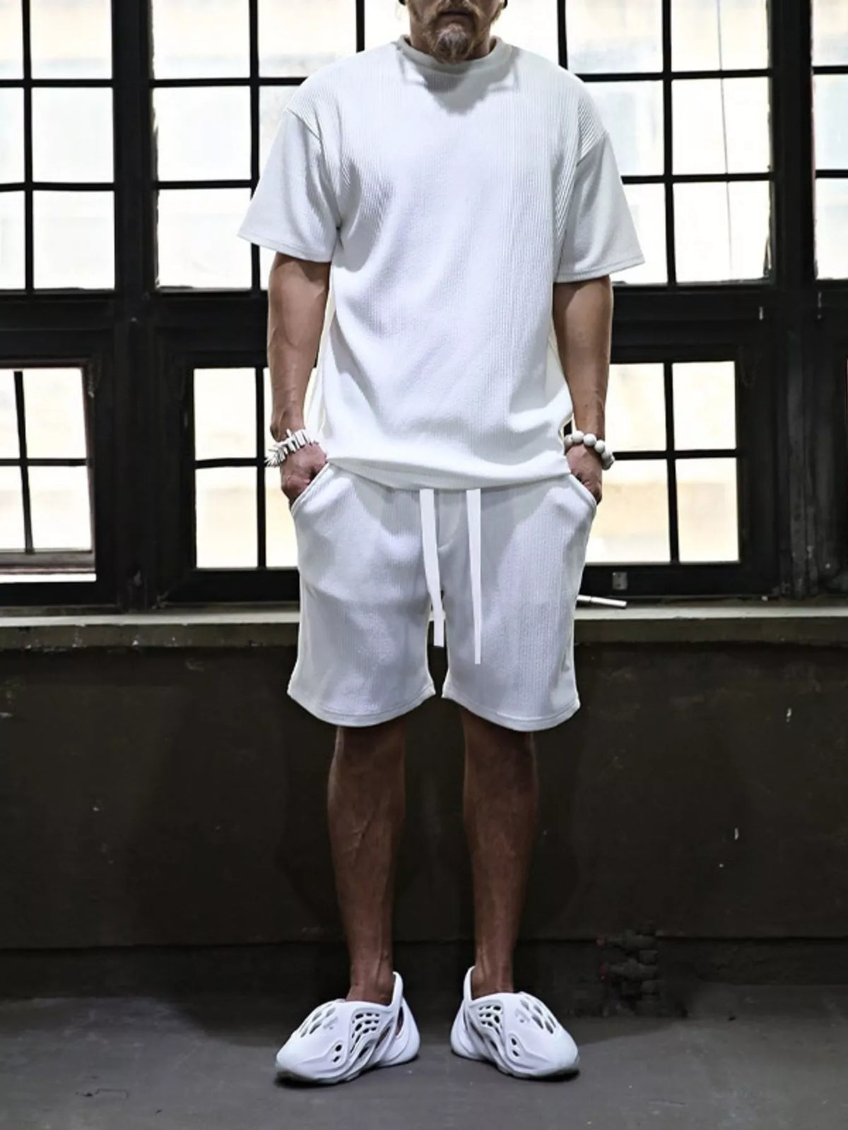 Plus size men's short sleeve top and shorts set from Plush Fashion Hub, casual summer outfit, soft fabric, relaxed fit.