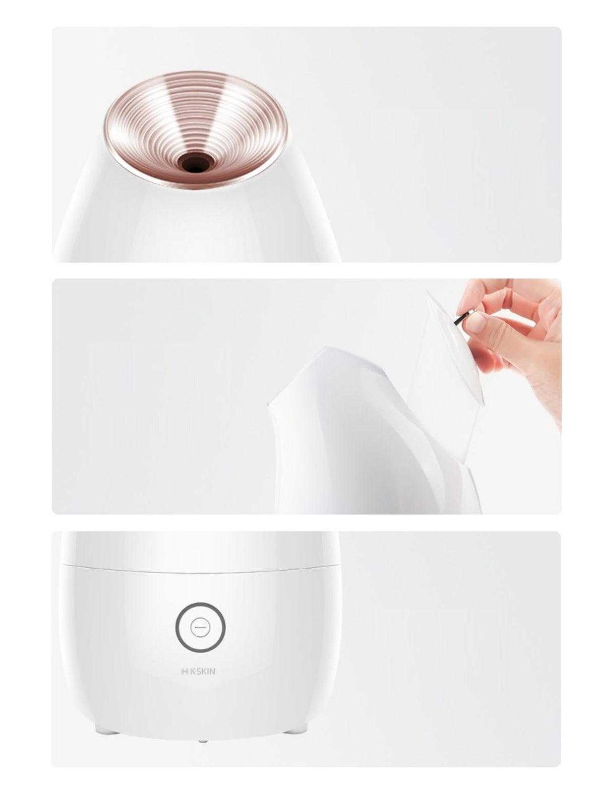 Plush Fashion Hub professional automatic facial steamer for deep pore cleansing, showing the device with steam outlet and control panel.