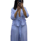 Coastal Chic V-Neck Striped Lace-Up Set