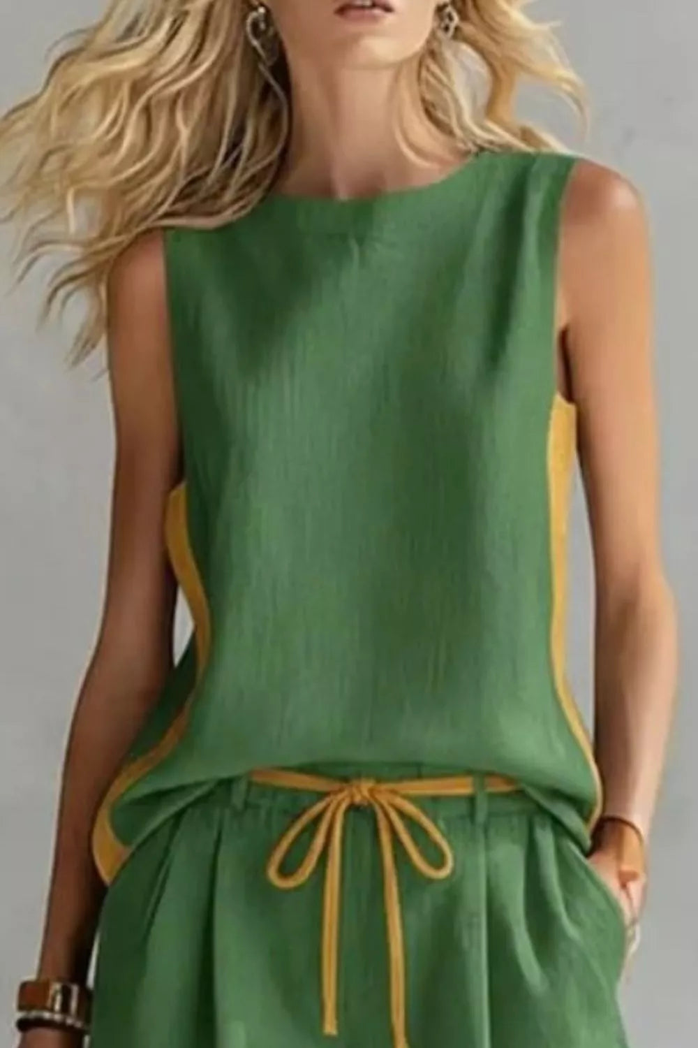 Contrast trim sleeveless tank and shorts loungewear set by Plush Fashion Hub, featuring comfortable fabric and stylish design.