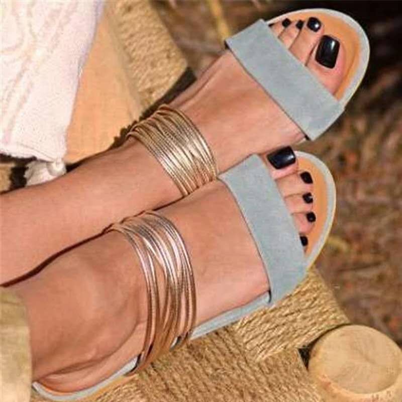 Large size women's flat sandals slippers in neutral tones with open-toe design and comfortable sole from LadyShow.Store