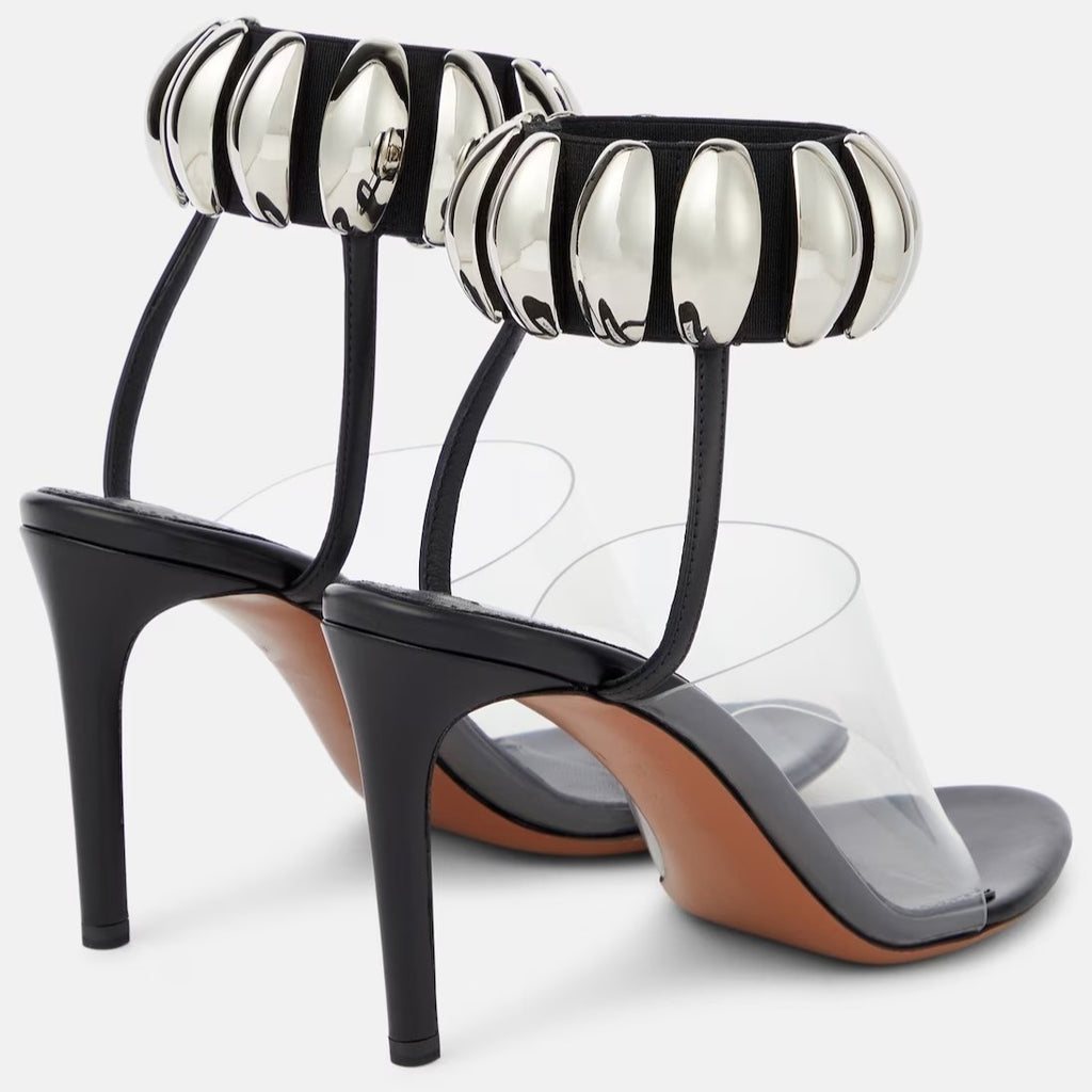 Eprolo clear buckle open-toe stilettos heels with transparent straps and sleek design, perfect for stylish evening wear.