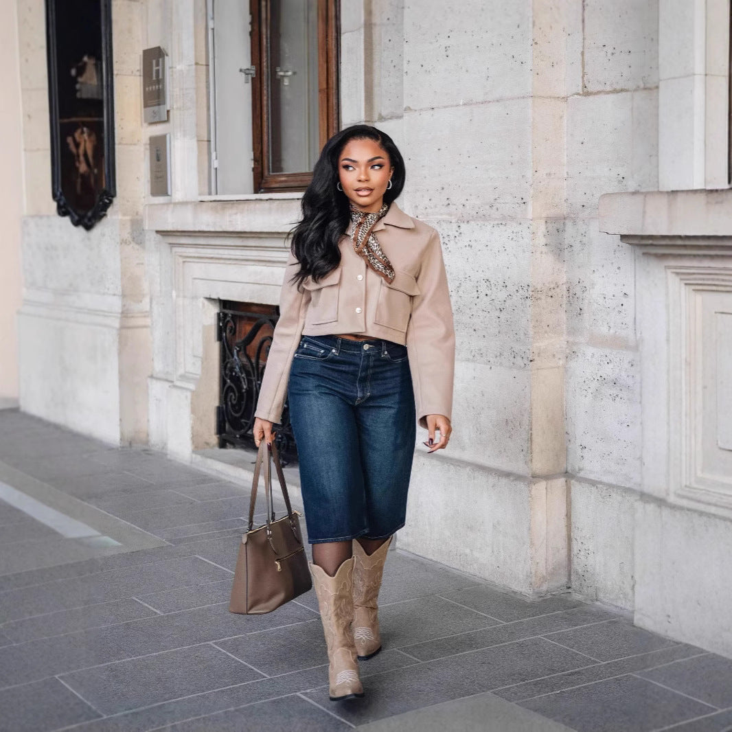 Vintage Wash Distressed Denim Cropped Jeans