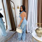 Women's Strapless Backless Washed Denim Jumpsuit
