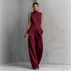 Women's sleeveless solid color top and long pants two-piece casualwear set by FitiqueFit, available in four colors and sizes XS to XXL.