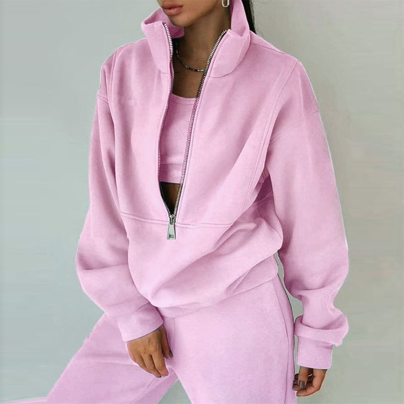 Eprolo Velvet Touch Fleece Sporty Co-Ord Set in soft fabric, featuring a matching top and pants for casual athletic style.