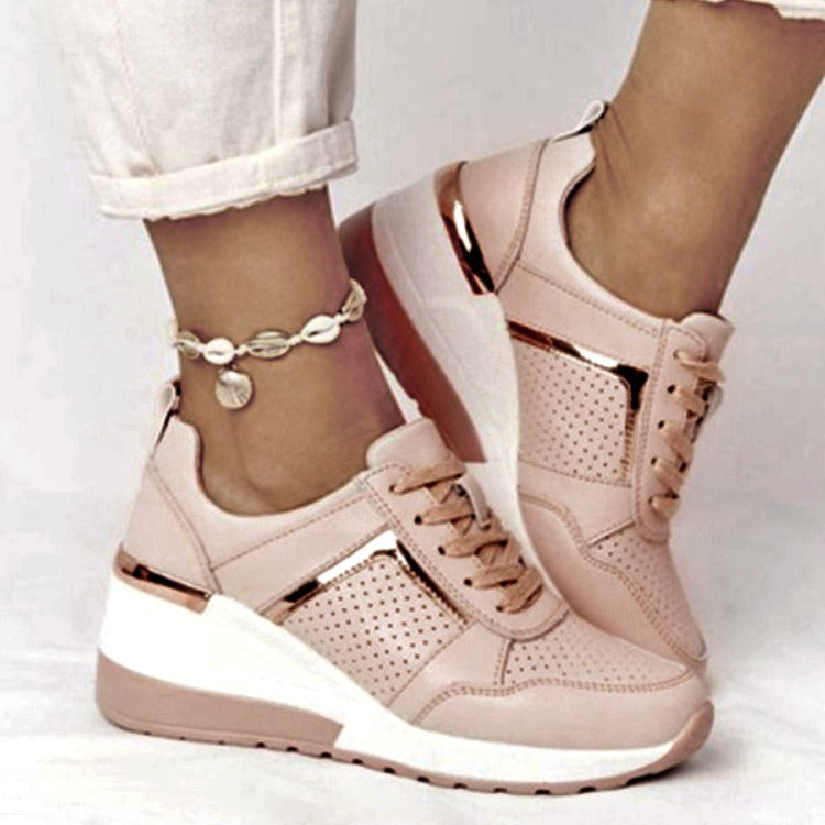 Plush Fashion Hub City Chic Mesh Platform Sneakers with breathable mesh upper and thick platform sole.