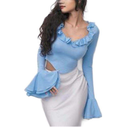 Fashion Women's Wear Ruffled Flared Sleeve TopElevate your wardrobe with our Fashion Women's Wear Ruffled Flared Sleeve Top! Made from soft and durable polyester, this top comes in a beautiful blue color and a sShirtPlush Fashions ShopPlush Fashion Shop