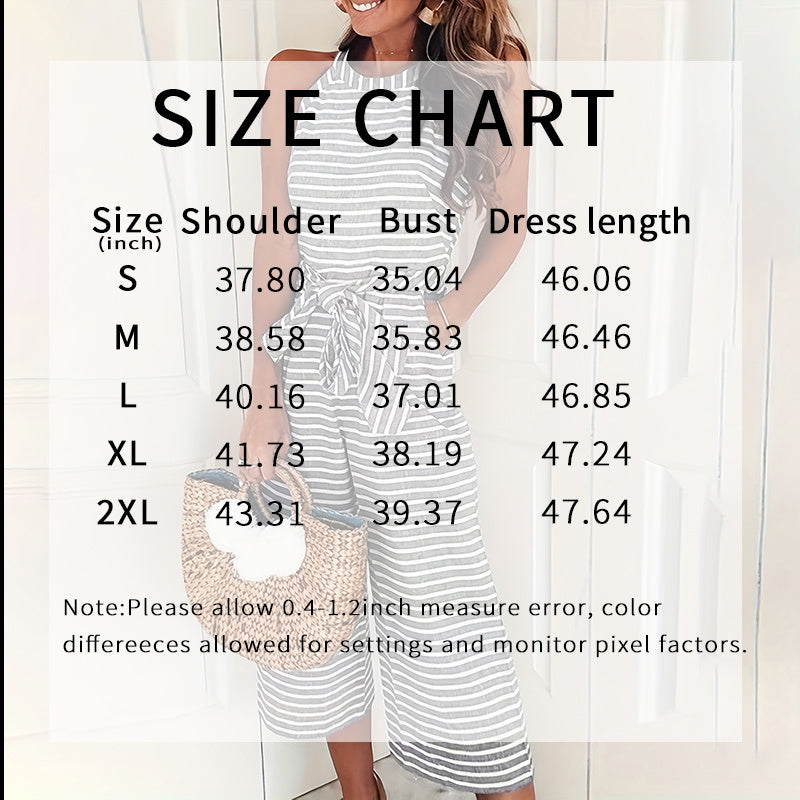 Plush Fashion Hub casual striped jumpsuit with cap sleeves and wide-leg design, perfect for summer casualwear.