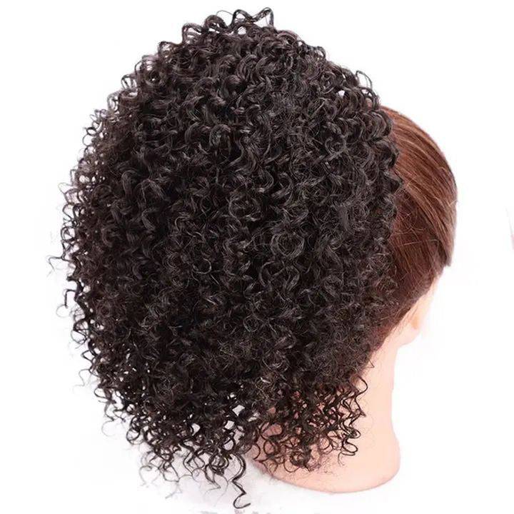 African Drawstring Stretch Small Curly Wig in black, 8-inch length, chemical fiber, versatile styling.