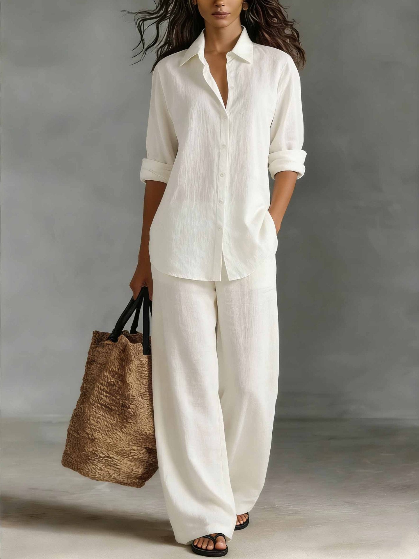 Women's bohemian casualwear top and pants set by FitiqueFit, perfect for resort lounge and relaxed summer style.