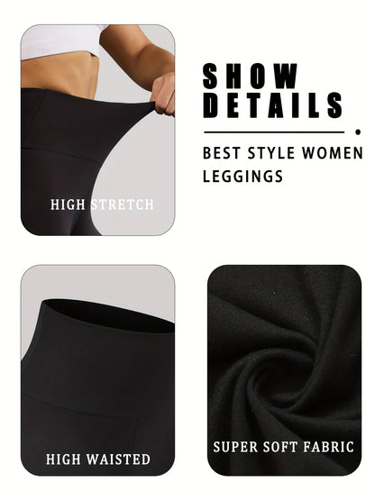 5 Pack Super Soft High Waisted Tummy Control No See Through Workout Yoga Pants For Women - Plush Fashion Shop