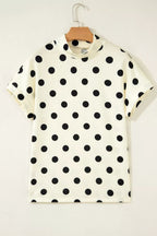Polka dot print high neck dolman top from Trendsi, featuring a loose fit and stylish design, shown in a front view.