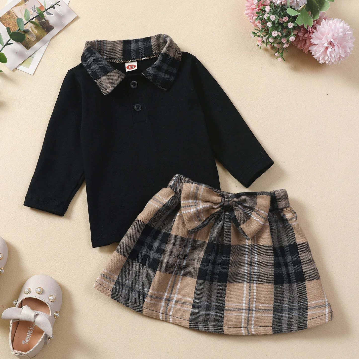 New Children's Long-sleeved Shirt Plaid Skirt SuitTransform your little one's wardrobe with our Ins New Children's Clothing Long-sleeved Shirt Plaid Skirt Suit! Featuring a stylish plaid pattern, this suit exudes a 0Plush Fashions ShopPlush Fashion Shop