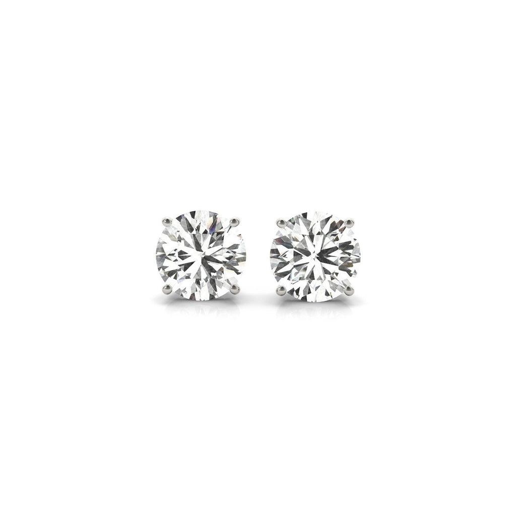 2 ctw IGI lab-grown round diamond stud earrings in 14k white gold with G/VS2 clarity, featuring sparkling diamond settings.