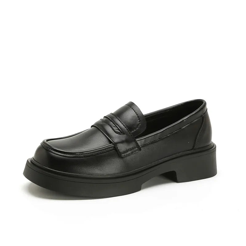 Women's round toe platform loafers by Trendsi, stylish shoes with a chunky sole and classic design, perfect for casual or dressy wear.