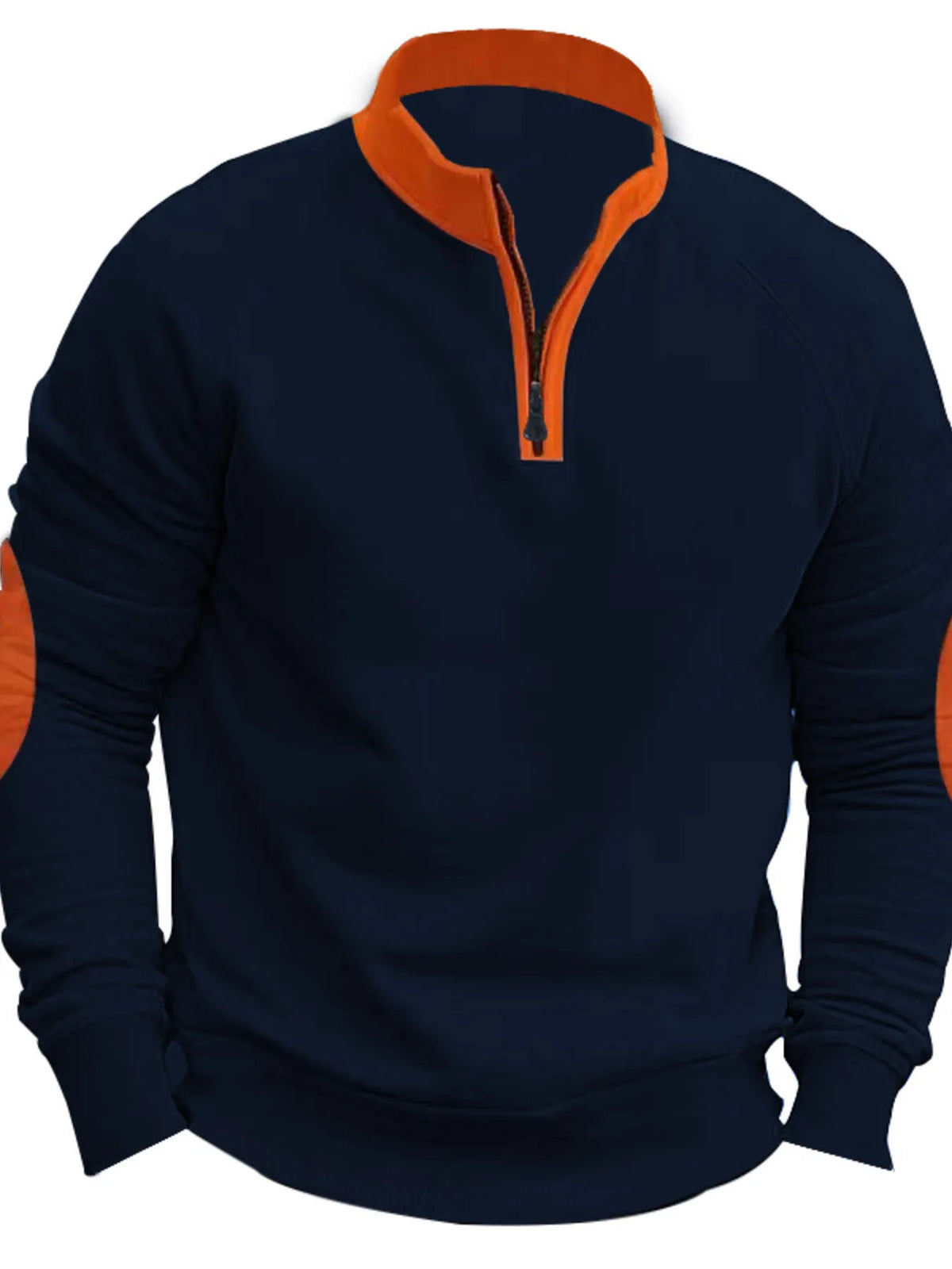 Plus size men's full-zip sweatshirt with contrast trim from Trendsi, featuring a quarter-zip collar and comfortable fit.