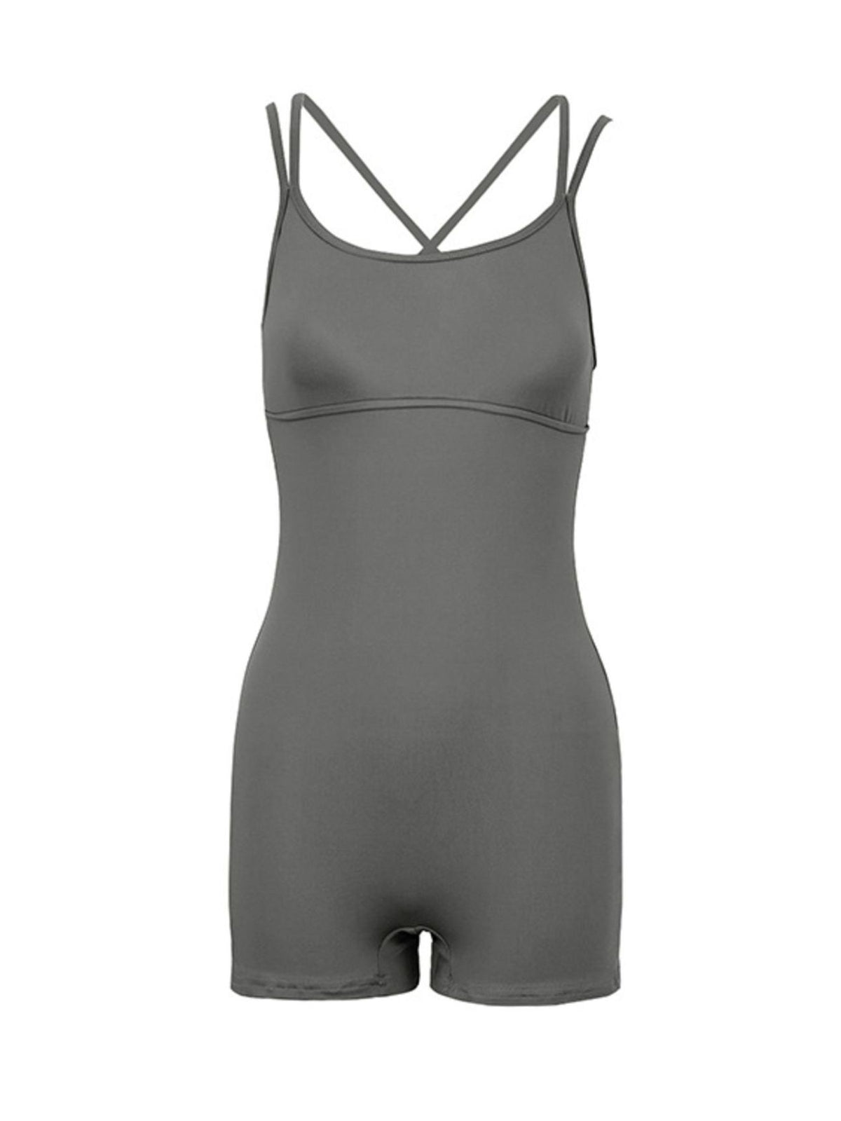 Plush Fashion Hub double spaghetti strap active romper featuring a fitted design and adjustable straps, perfect for casual wear.