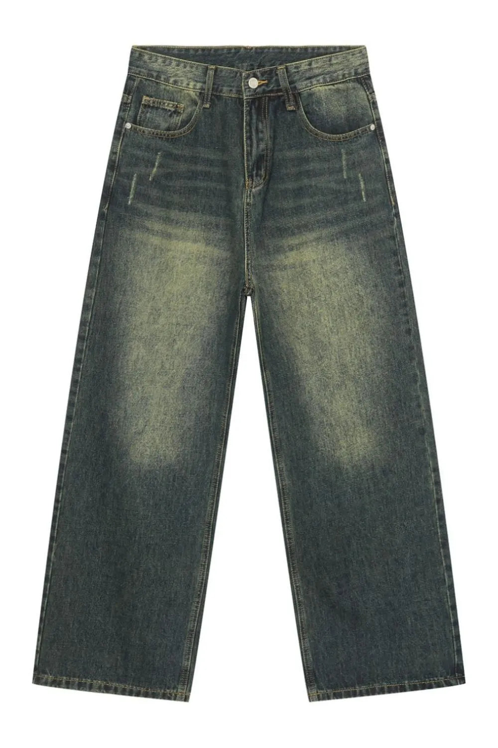 Plush Fashion Hub baggy denim jeans with large front and back pockets, relaxed fit, light blue color, casual style.
