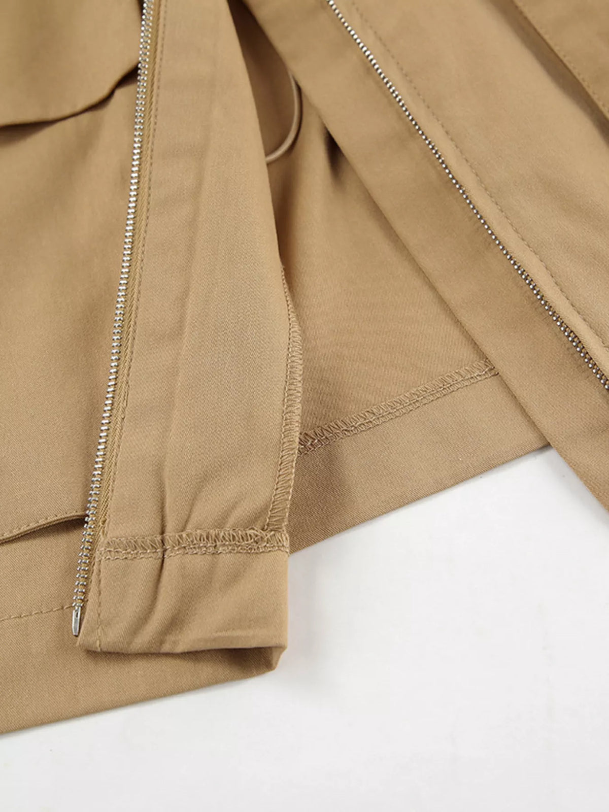 Oversized Trendsi contrast collar jacket with drawstring waist, featuring a stylish design and casual fit, shown in the product image.