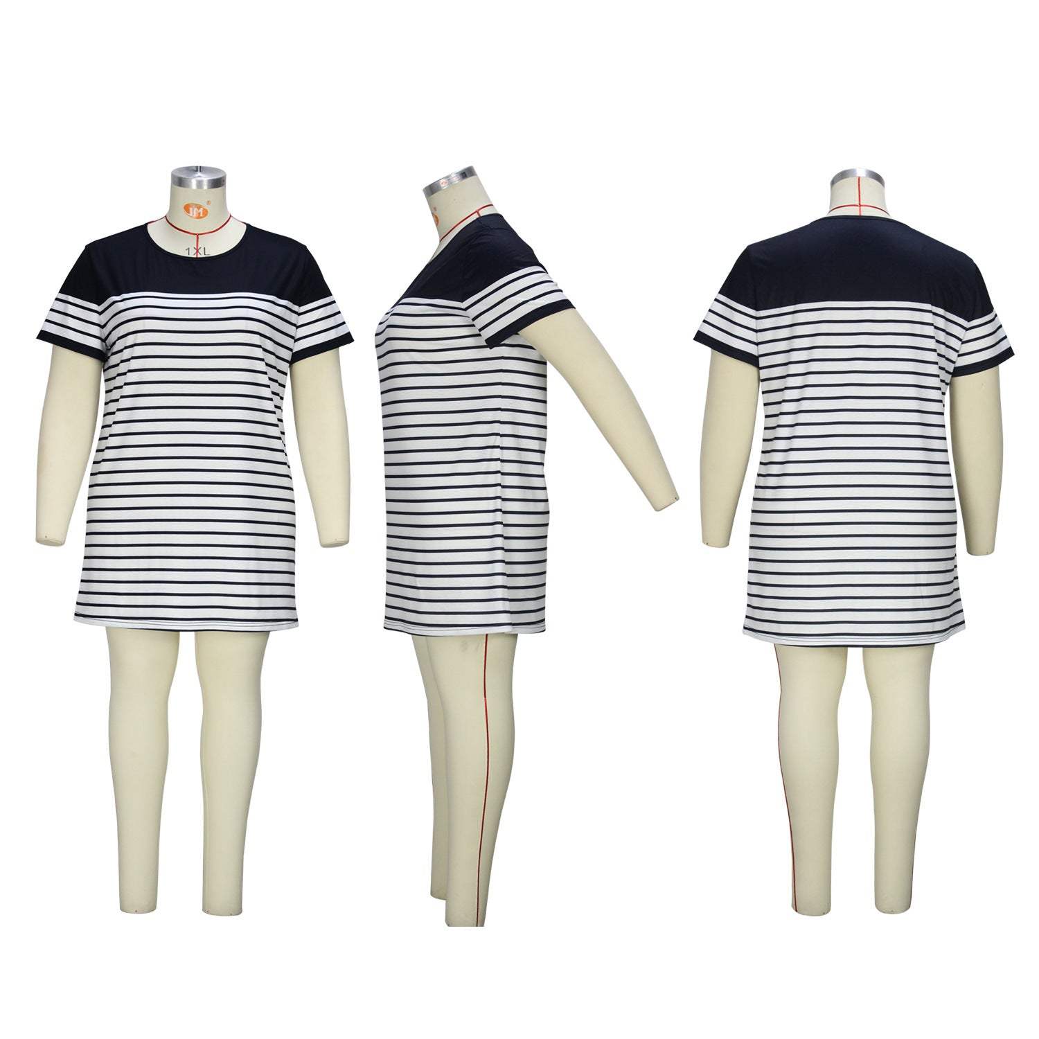 Simple Casual Style Classic Striped Regular Round Neck Short Sleeve OnProduct information: Fabric name: milk Silk Skirt type: One-Step skirt Color: Black and White Elasticity: Micro elasticity Main fabric composition: Polyester (polyesSkirtPlush Fashions ShopPlush Fashion Shop