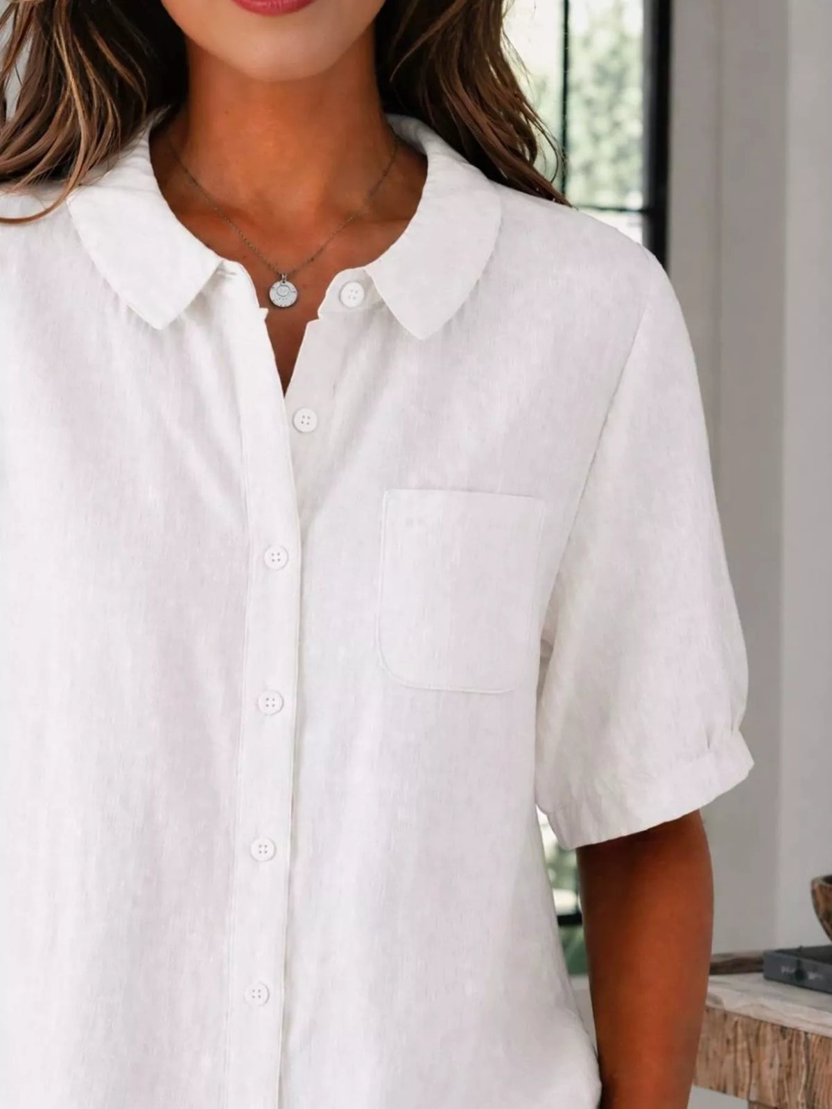 Plus size short sleeve button-up shirt from Trendsi, casual tops with collar and front buttons, in full size fit.