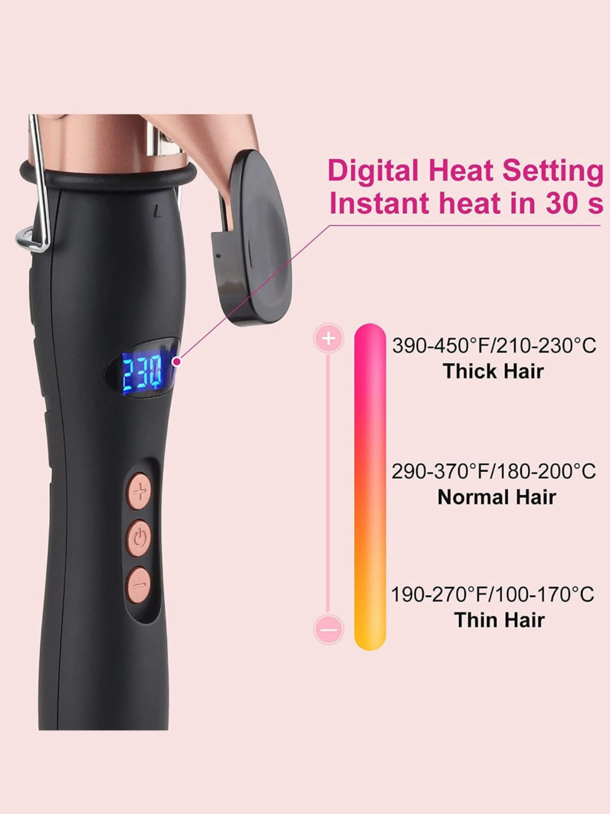 Ceramic curling iron from Plush Fashion Hub with fast heating and anti-scald features for styling hair safely.