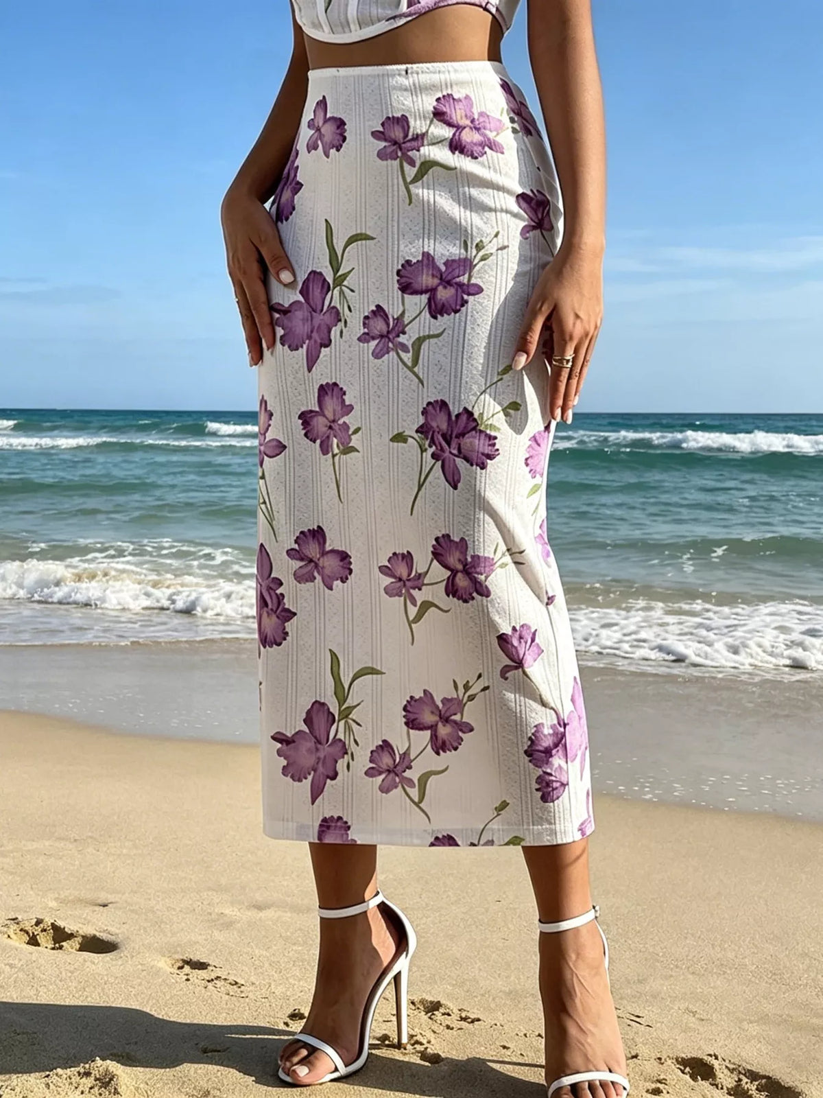 Floral print top and bodycon skirt set from Plush Fashion Hub, featuring a stylish matching clothing ensemble.