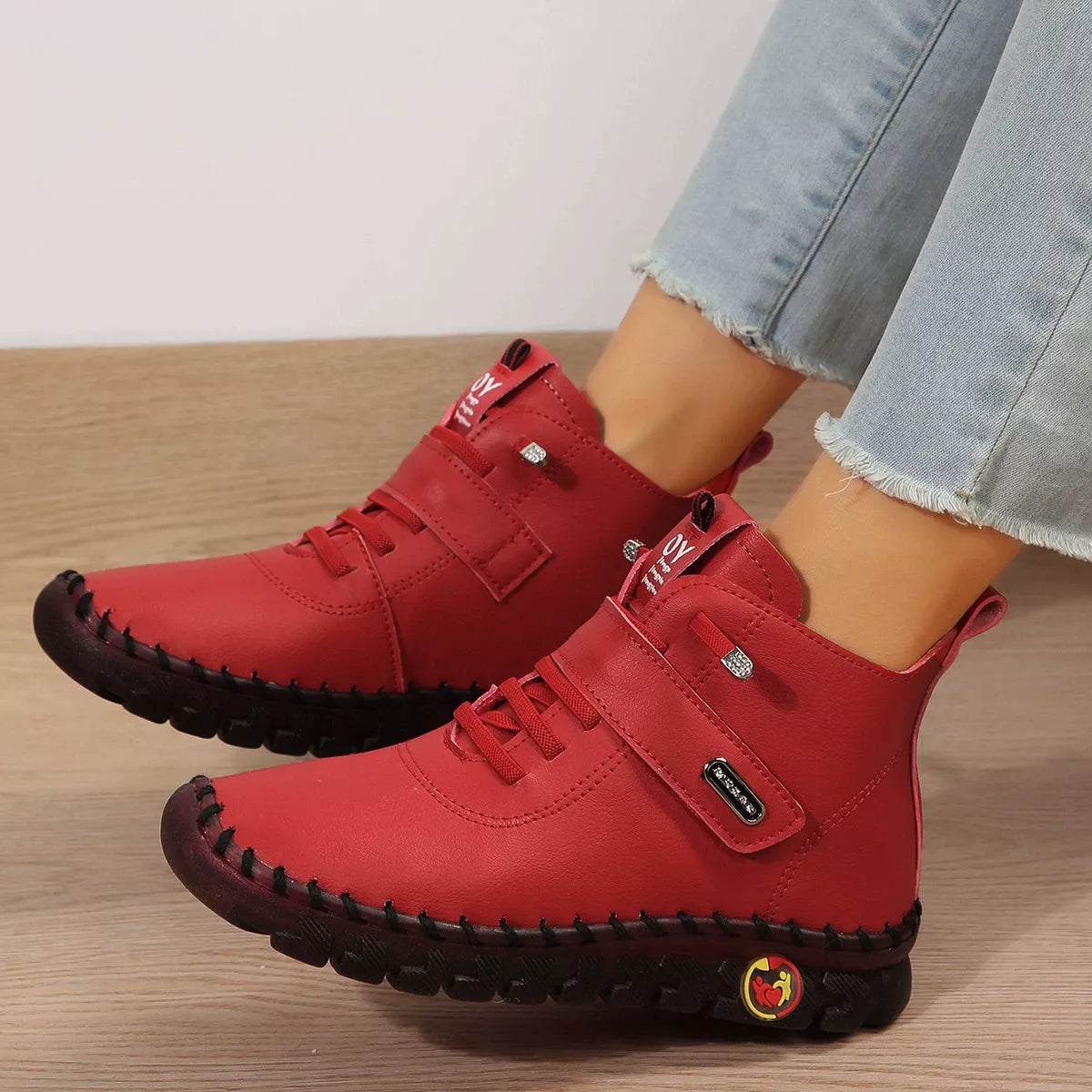 Trendsi lace-up platform ankle boots with chunky heels and black leather finish, stylish footwear for casual or dressy outfits.