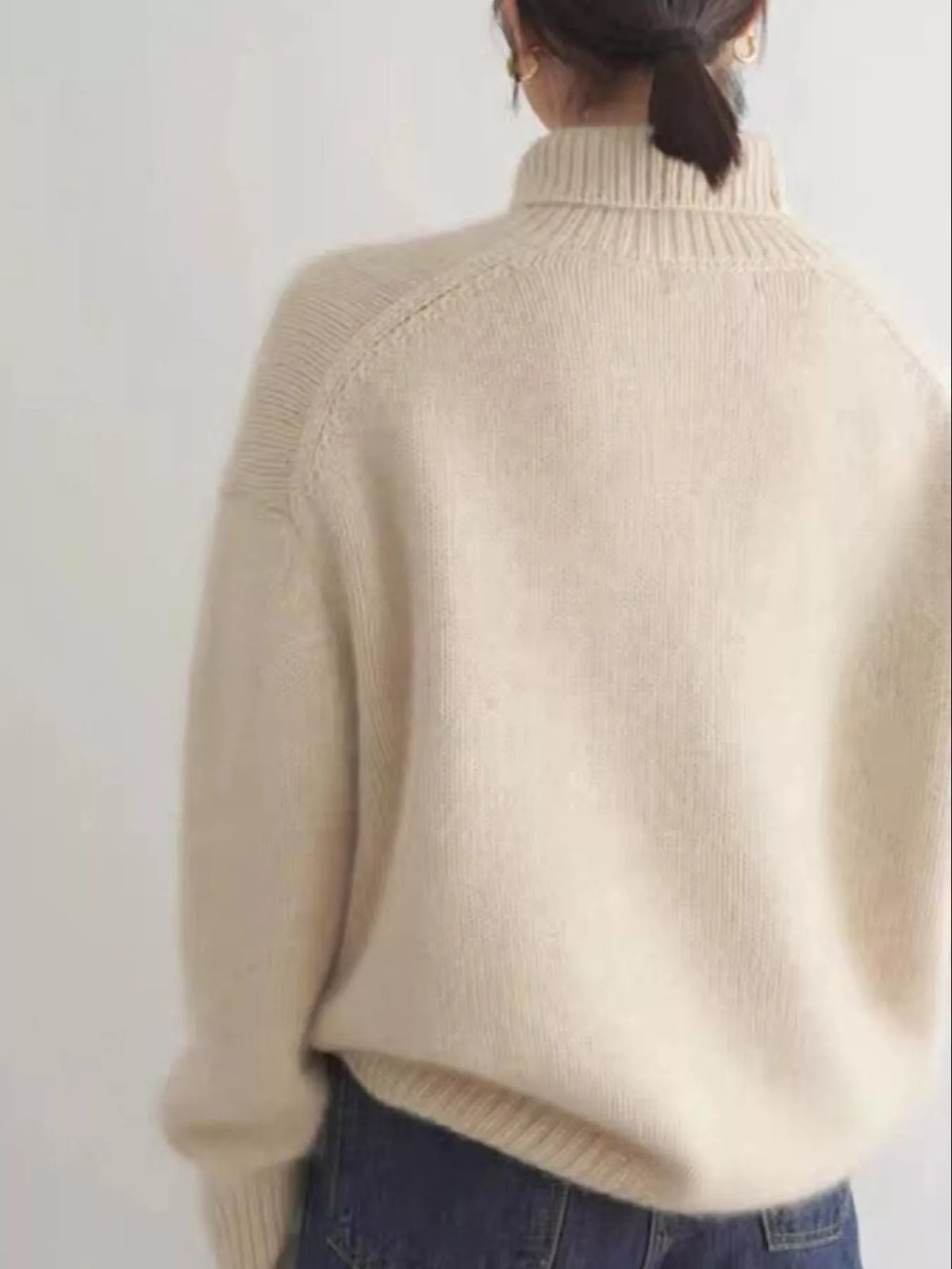 Simply Love turtleneck dropped shoulder sweater in soft knit fabric, featuring a cozy turtleneck and relaxed fit.