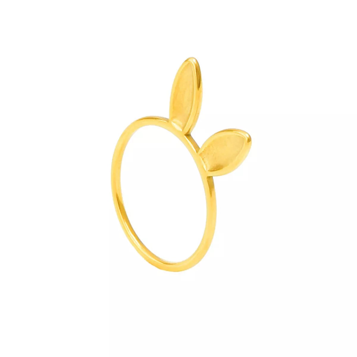 18K gold-plated bunny ear ring from Plush Fashion Hub, showcasing a cute, detailed bunny ear design in a close-up shot.