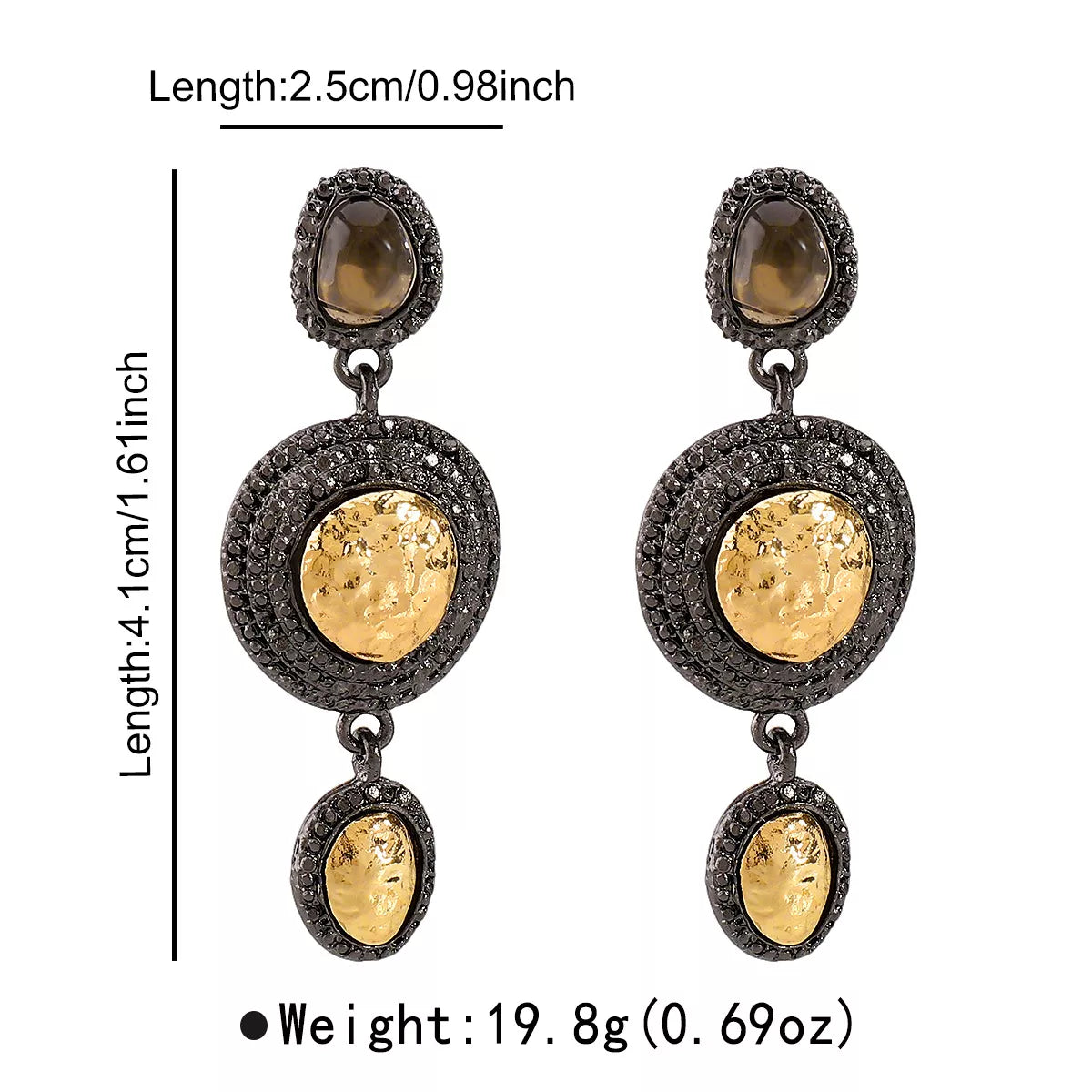 Vintage-inspired gold accent dangle earrings with intricate design, perfect for elegant jewelry styling.