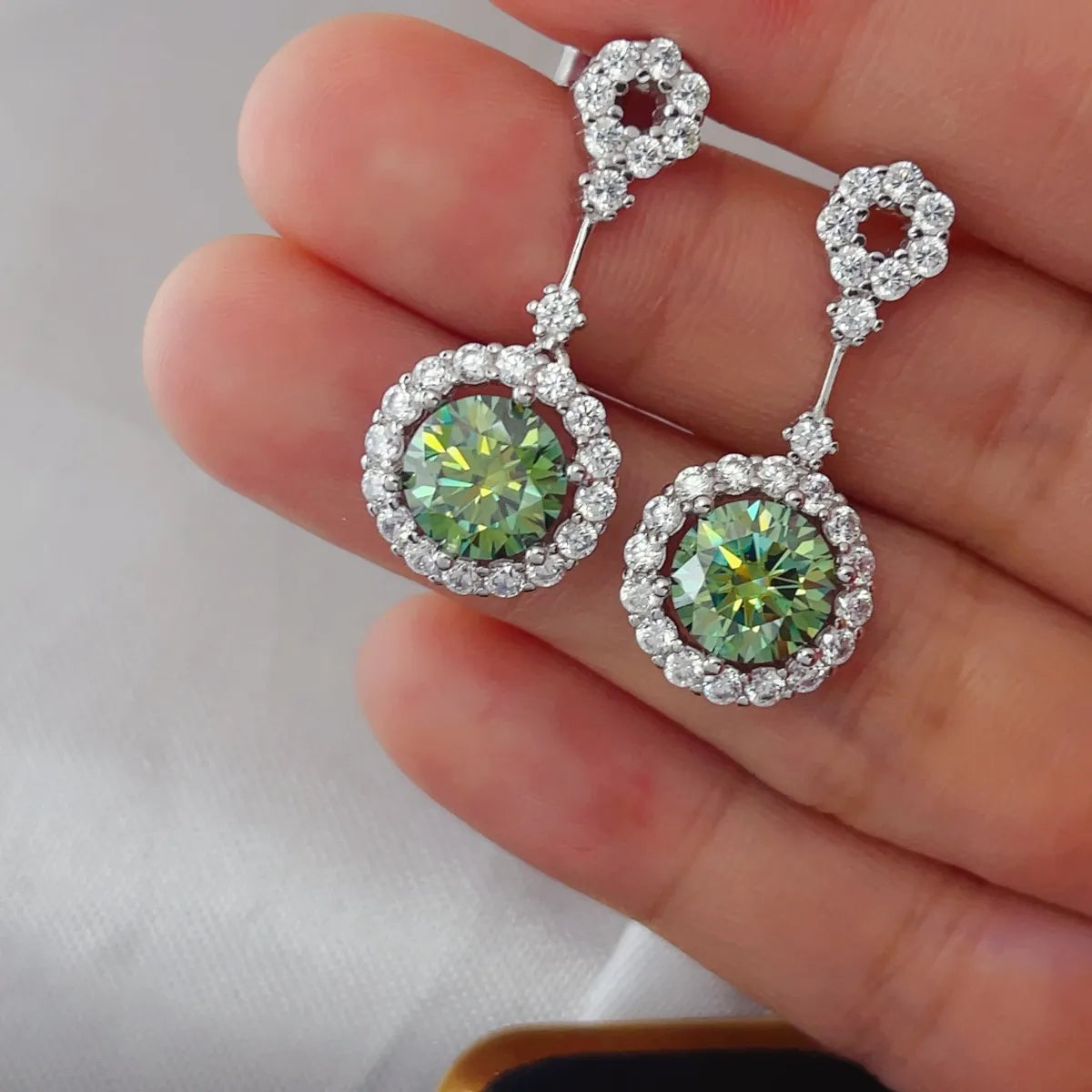 Plush Fashion Hub 4 Carat Crystal Drop Dangle Earrings with round halo design and sparkling crystal accents.