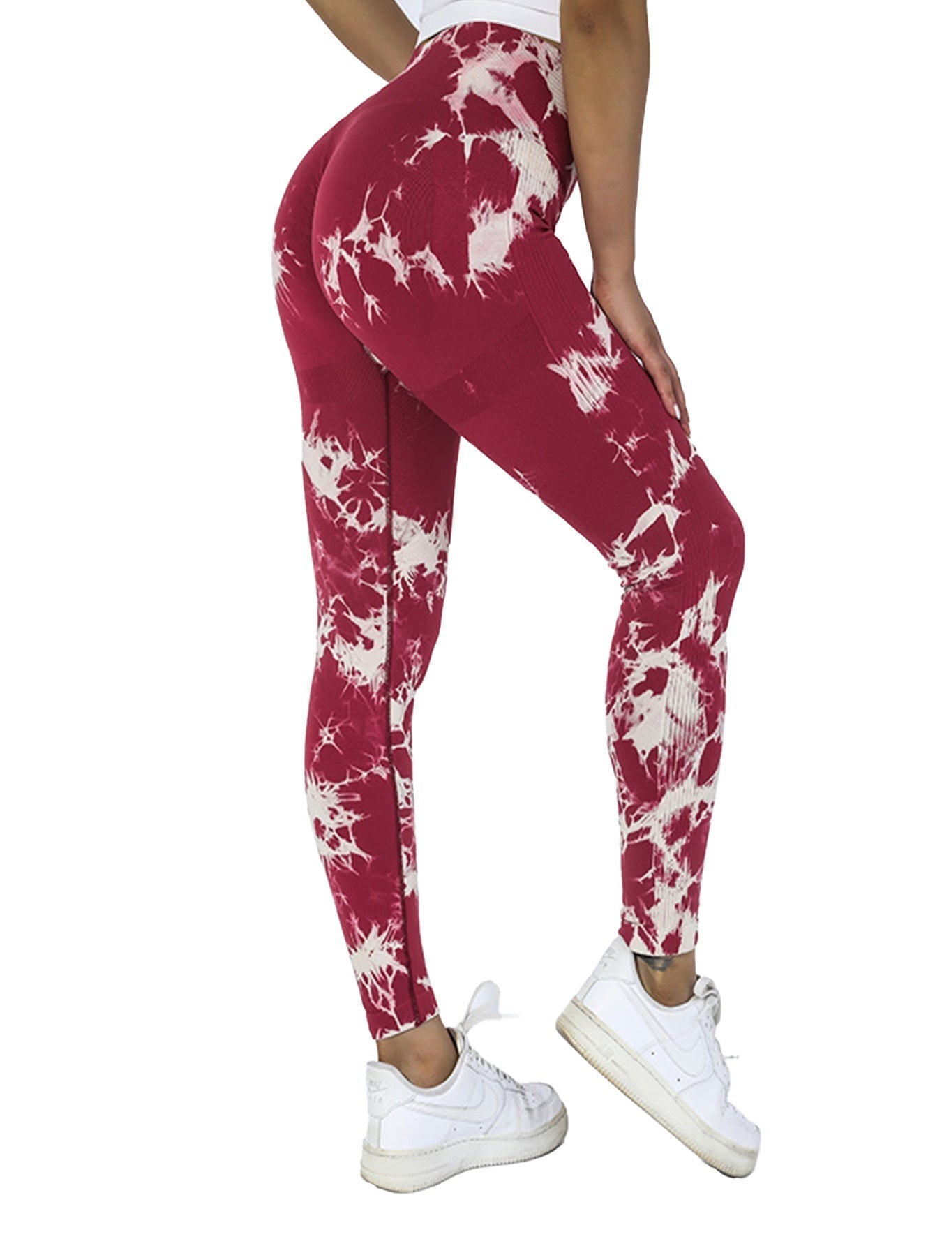 Five-pack tie-dye activewear leggings with cut-out details from FitiqueFit, featuring vibrant colors and comfortable stretch fit.