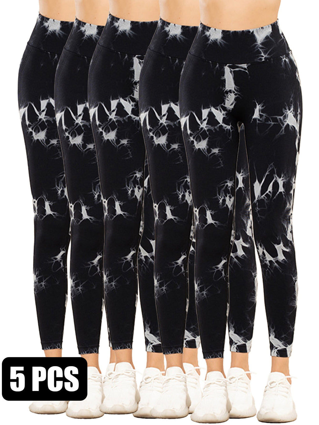 Set of five tie-dye cut-out activewear leggings by FitiqueFit, featuring vibrant patterns and stylish design for workout or casual wear.