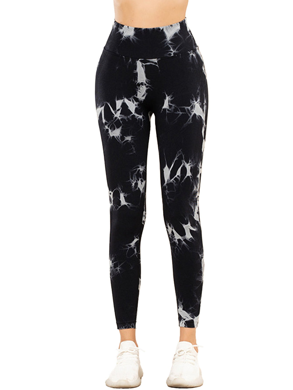 Set of five tie-dye activewear leggings with cut-out details from FitiqueFit, featuring vibrant colors and stretchy fabric.