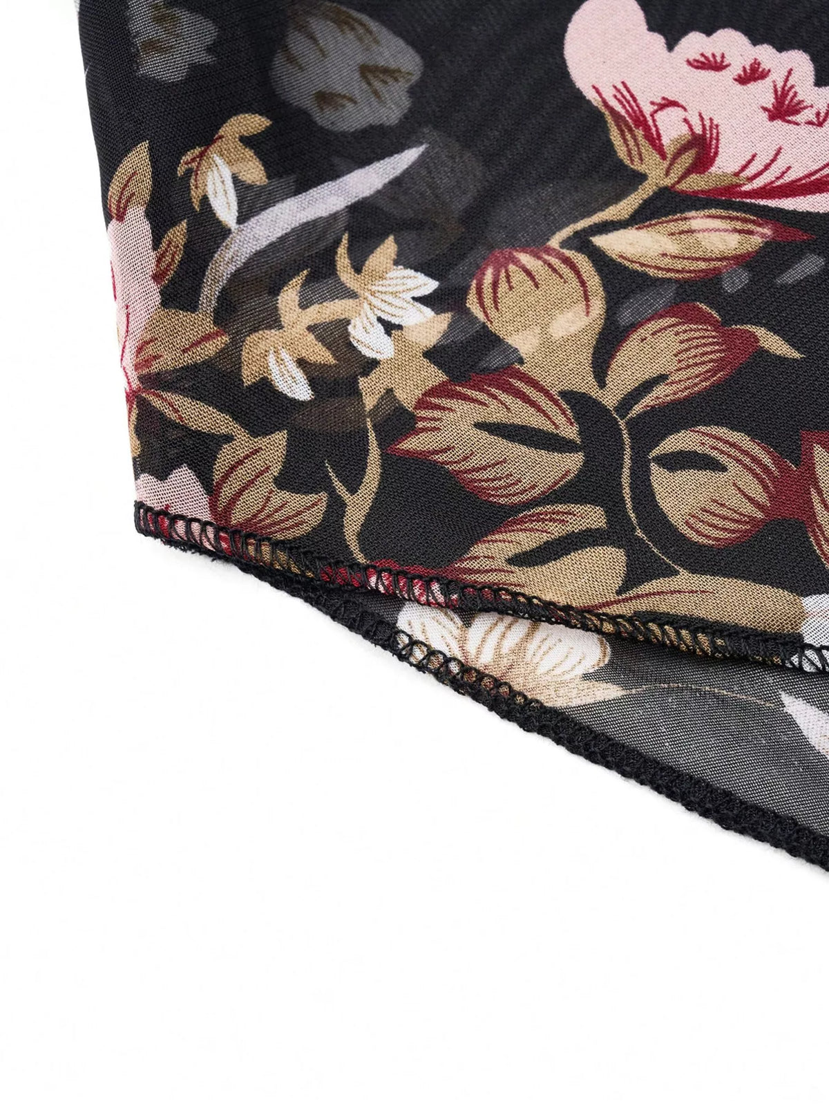 Sheer floral print round neck blouse by Plush Fashion Hub, lightweight fabric with delicate floral pattern and classic design.